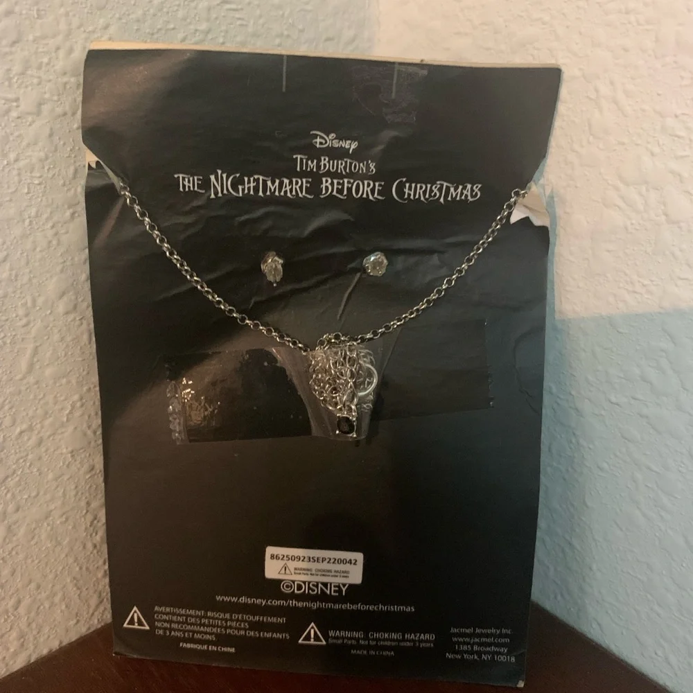 Nightmare before Christmas Jack & Sally Heart necklace & earring set V day gift